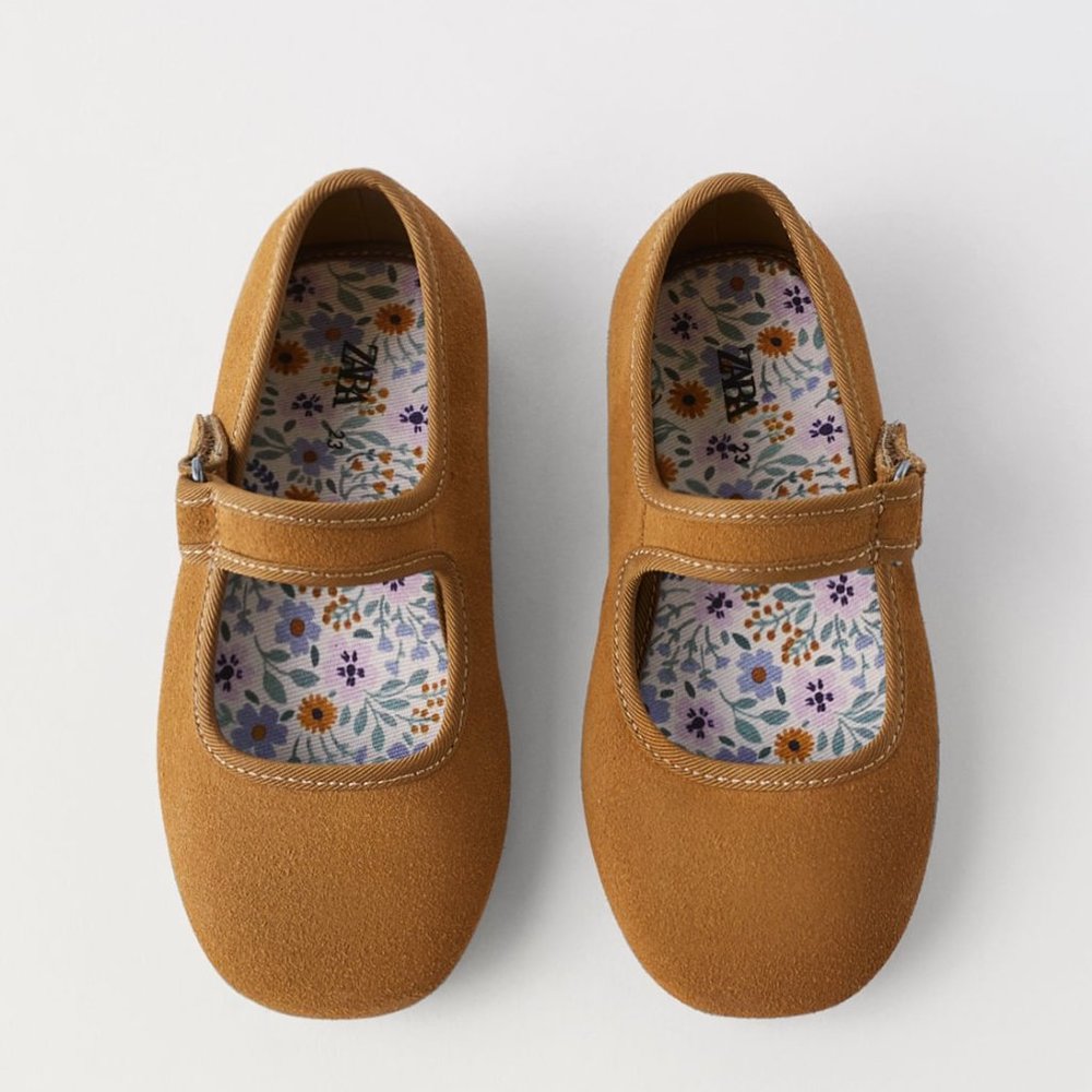 ZARA LEATHER BALLET FLATS Size 8 (5.9 in | 15 cm) for 7-9 years old
